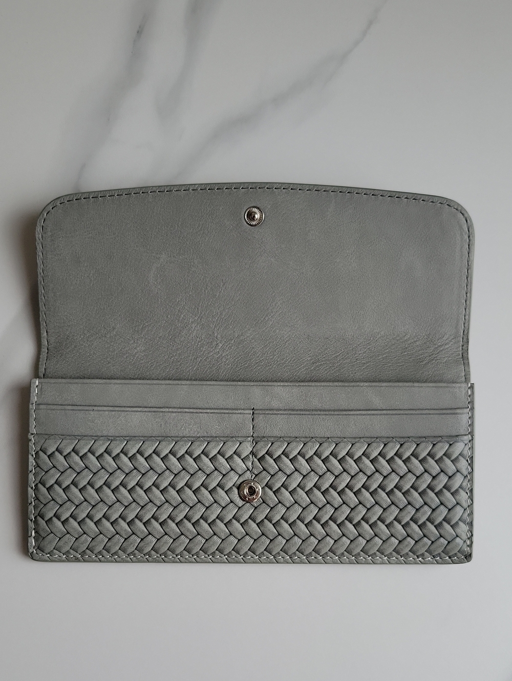 Roots Braided Leather Long Wallet - Gray - Picture 7 of 14